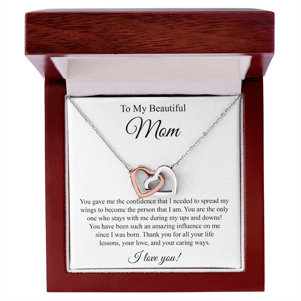 To My Beautiful Mom Interlocking Heart Necklace