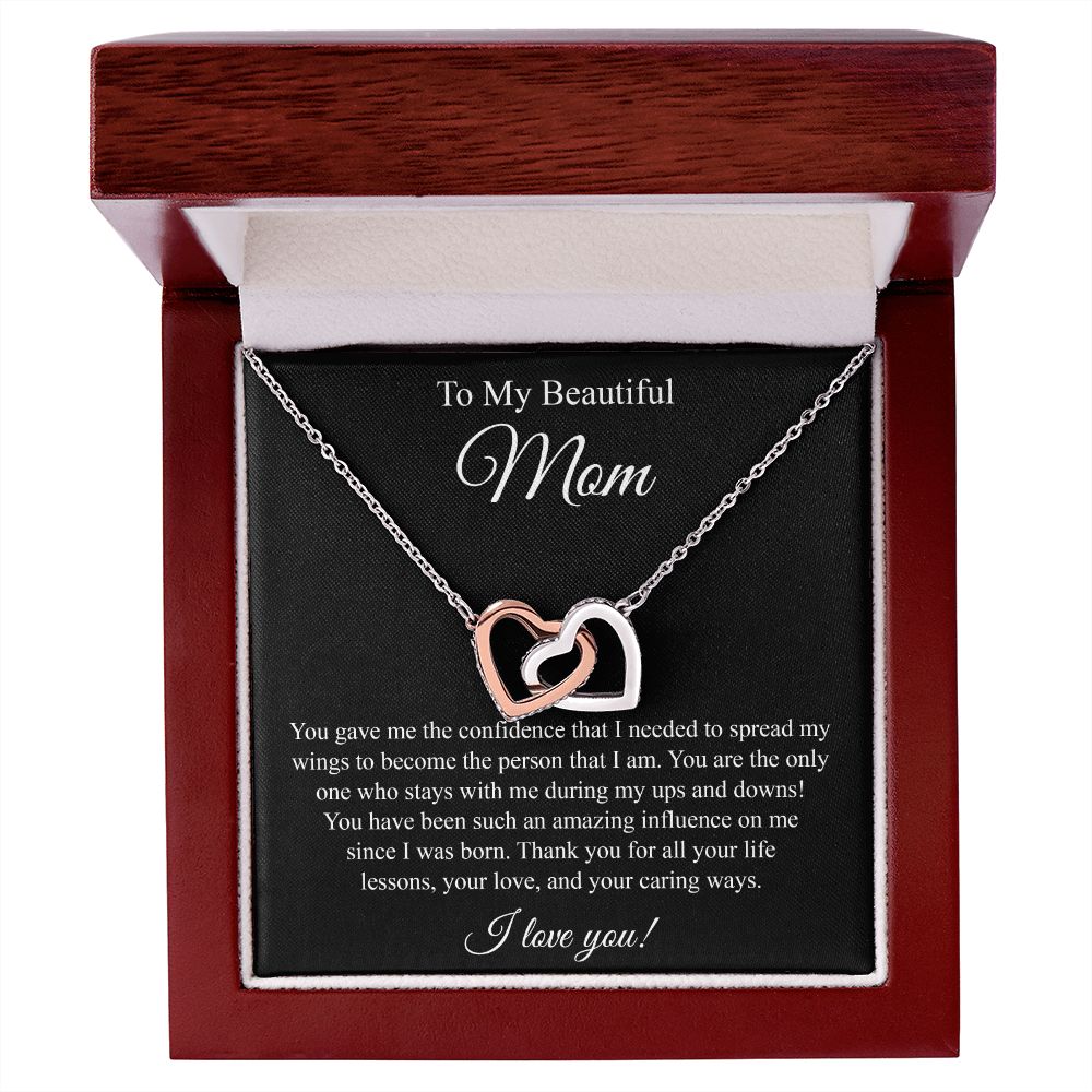 To My Beautiful Mom Interlocking Heart Necklace