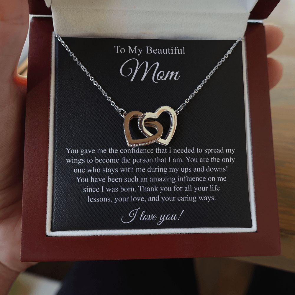 To My Beautiful Mom Interlocking Heart Necklace