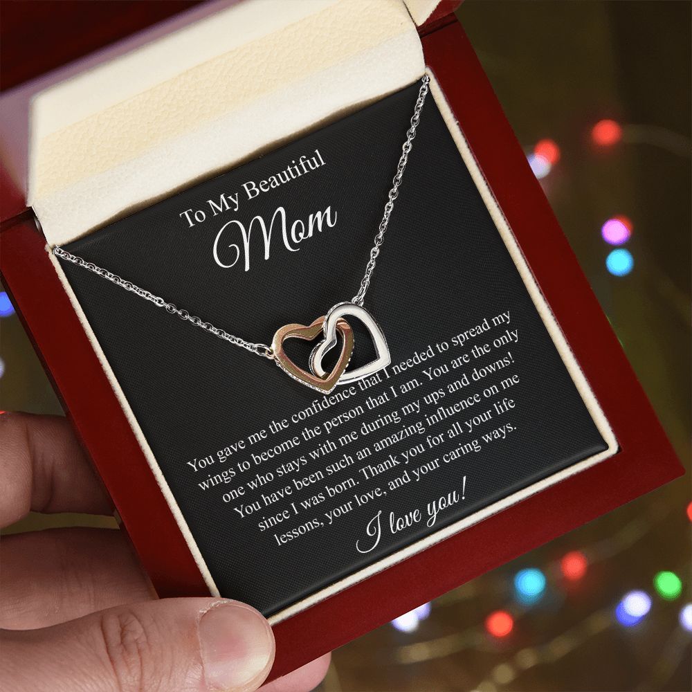 To My Beautiful Mom Interlocking Heart Necklace