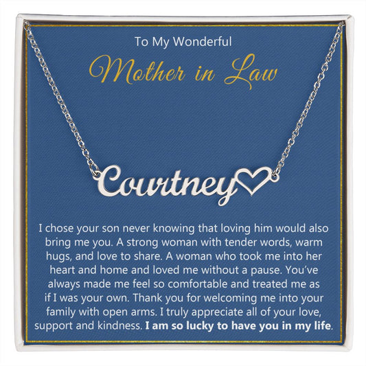 To My Wonderful Mother in Law Heart Name Necklace