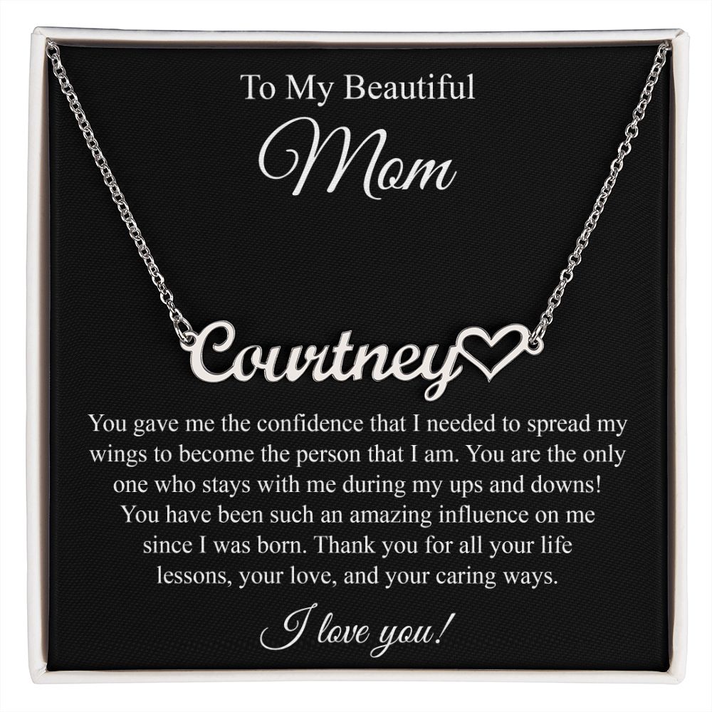 To My Beautiful Mom Heart Name Necklace