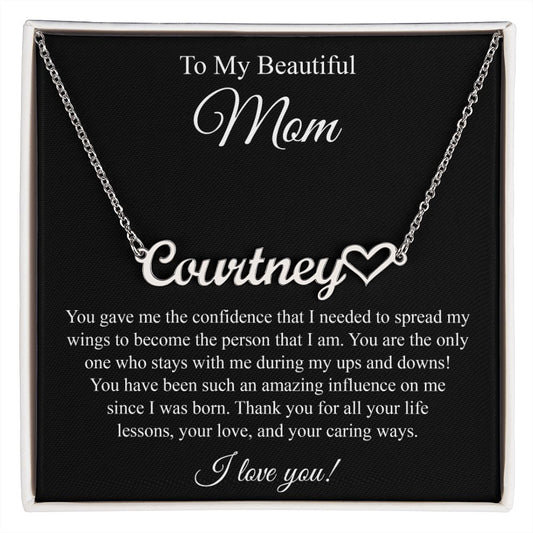 To My Beautiful Mom Heart Name Necklace