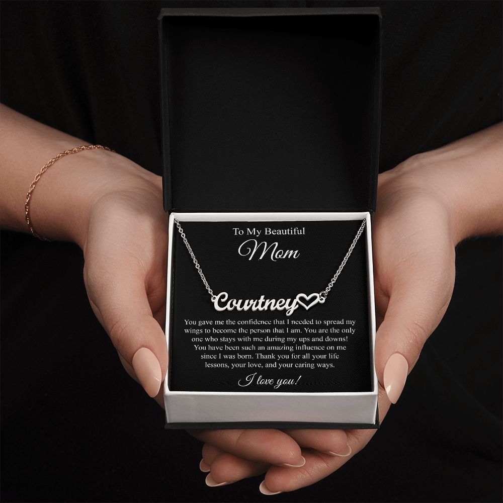 To My Beautiful Mom Heart Name Necklace