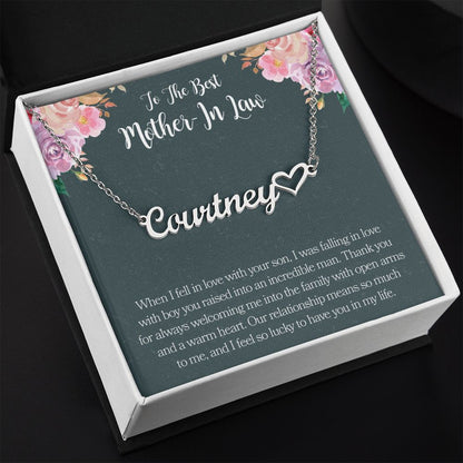 To The Best Mother In Law Heart Name Necklace
