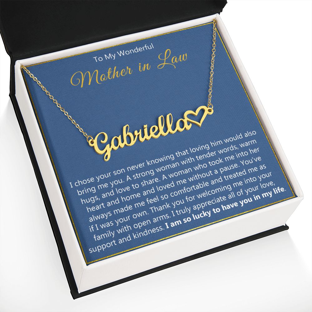 To My Wonderful Mother in Law Heart Name Necklace