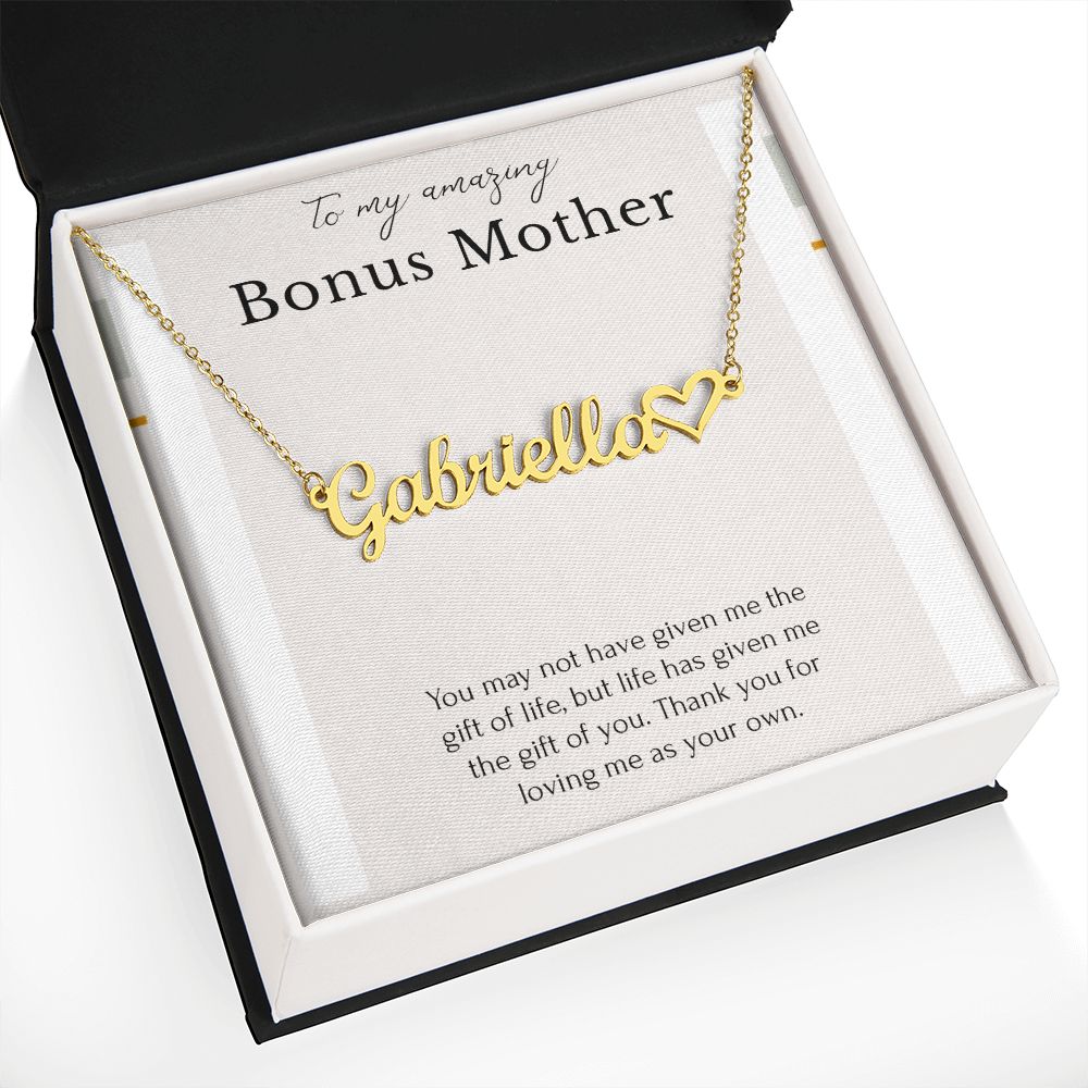 To My Amazing Bonus Mom Heart Name Necklace