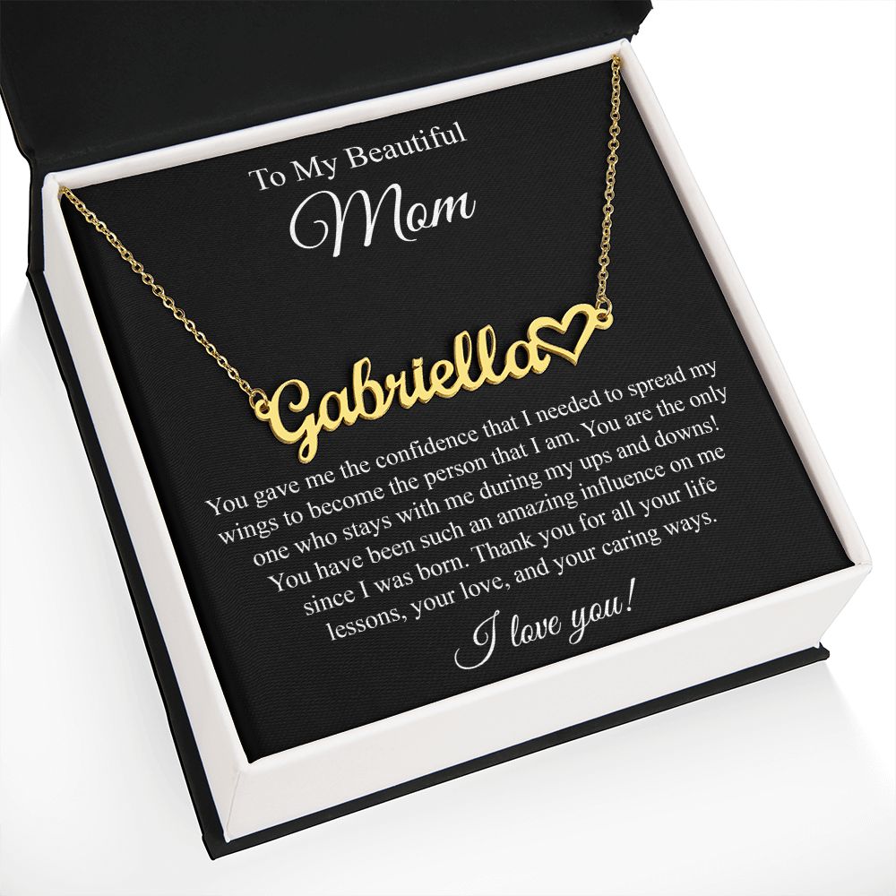 To My Beautiful Mom Heart Name Necklace