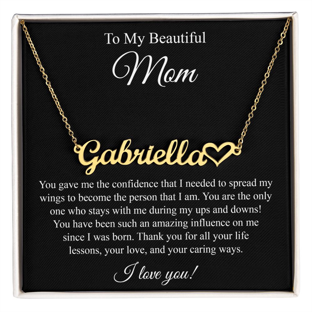 To My Beautiful Mom Heart Name Necklace