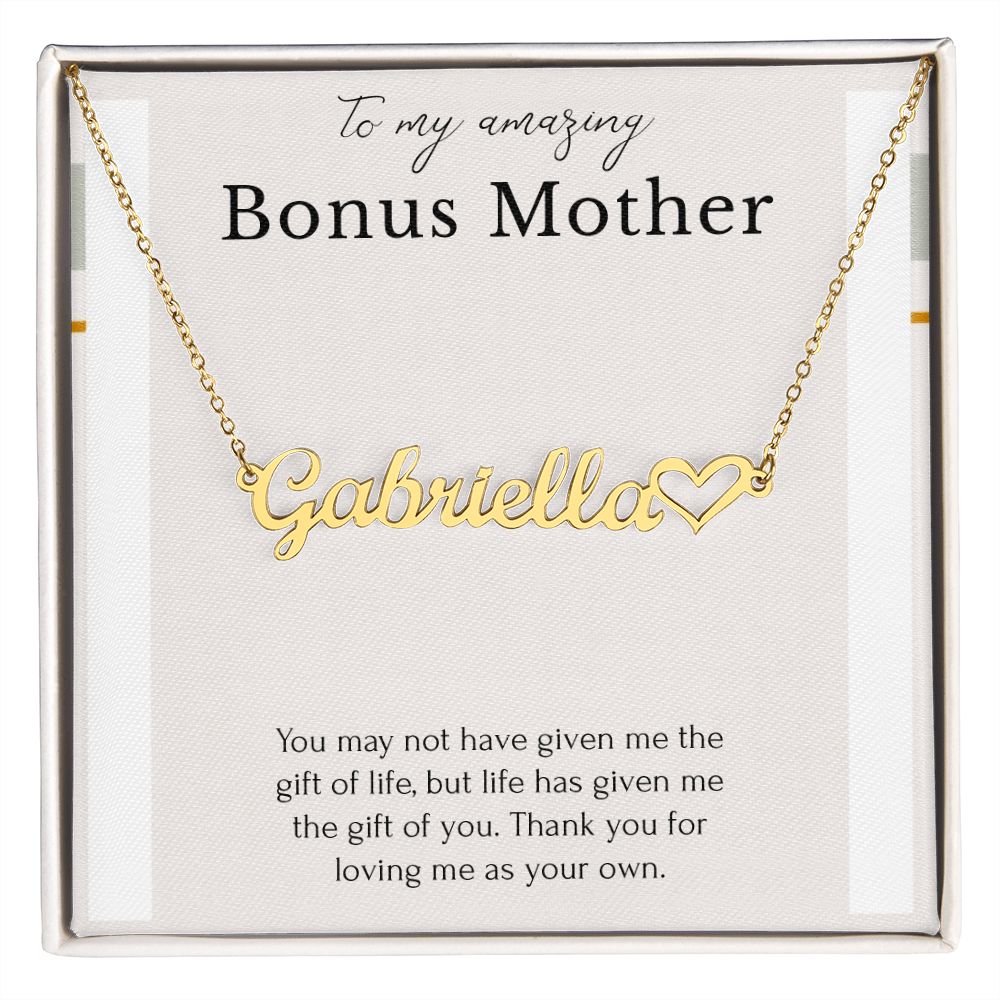 To My Amazing Bonus Mom Heart Name Necklace