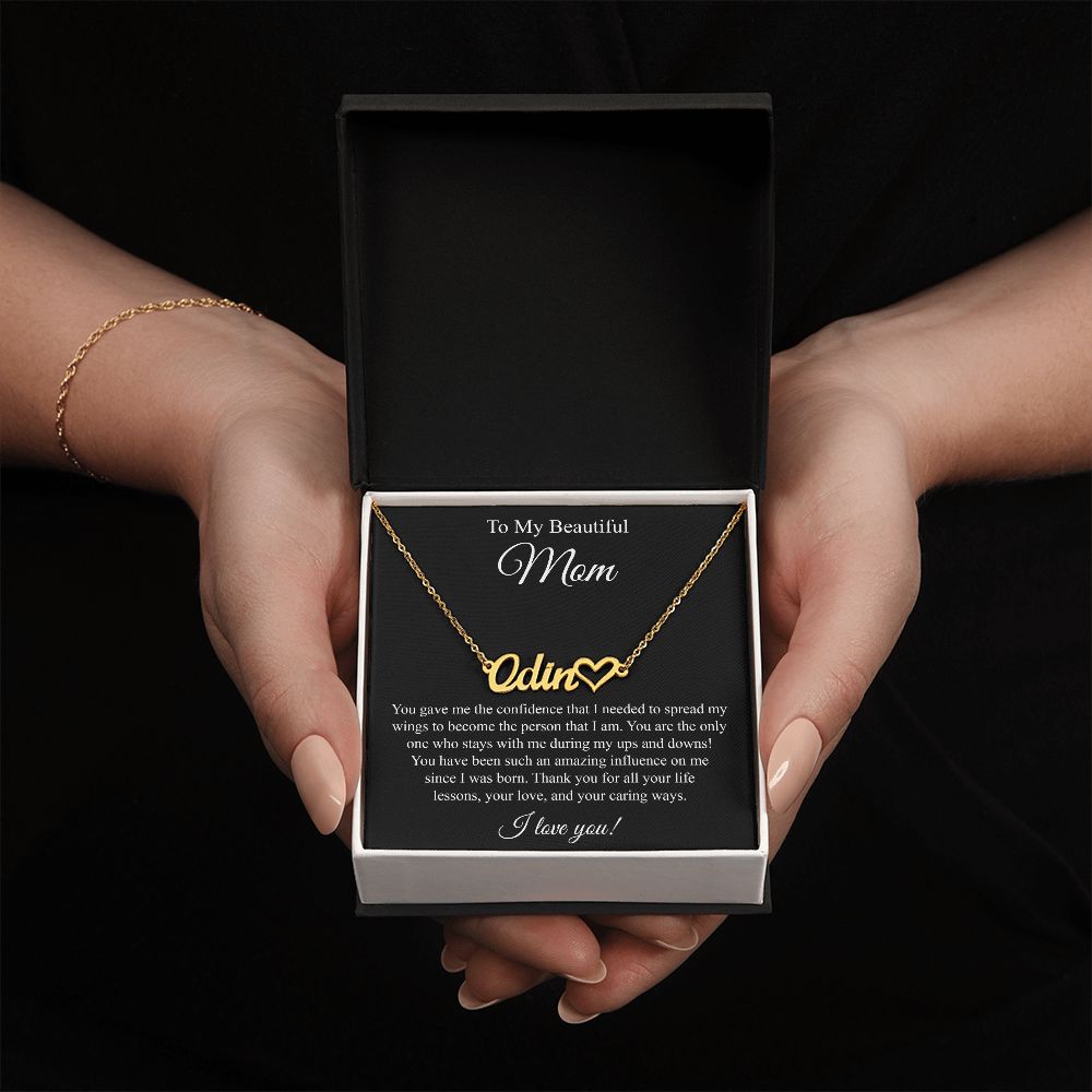 To My Beautiful Mom Heart Name Necklace