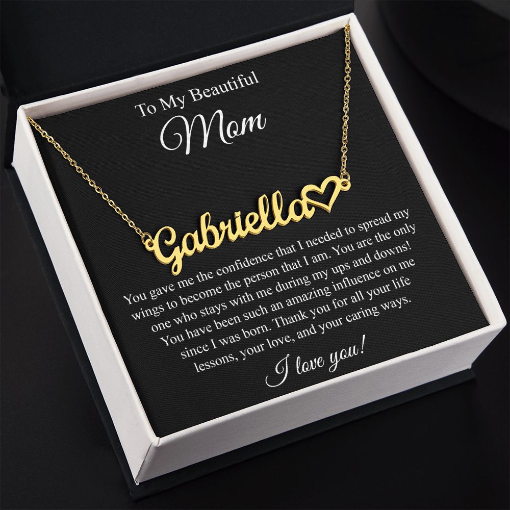 To My Beautiful Mom Heart Name Necklace