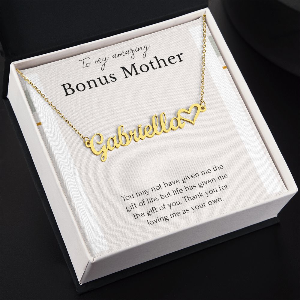 To My Amazing Bonus Mom Heart Name Necklace