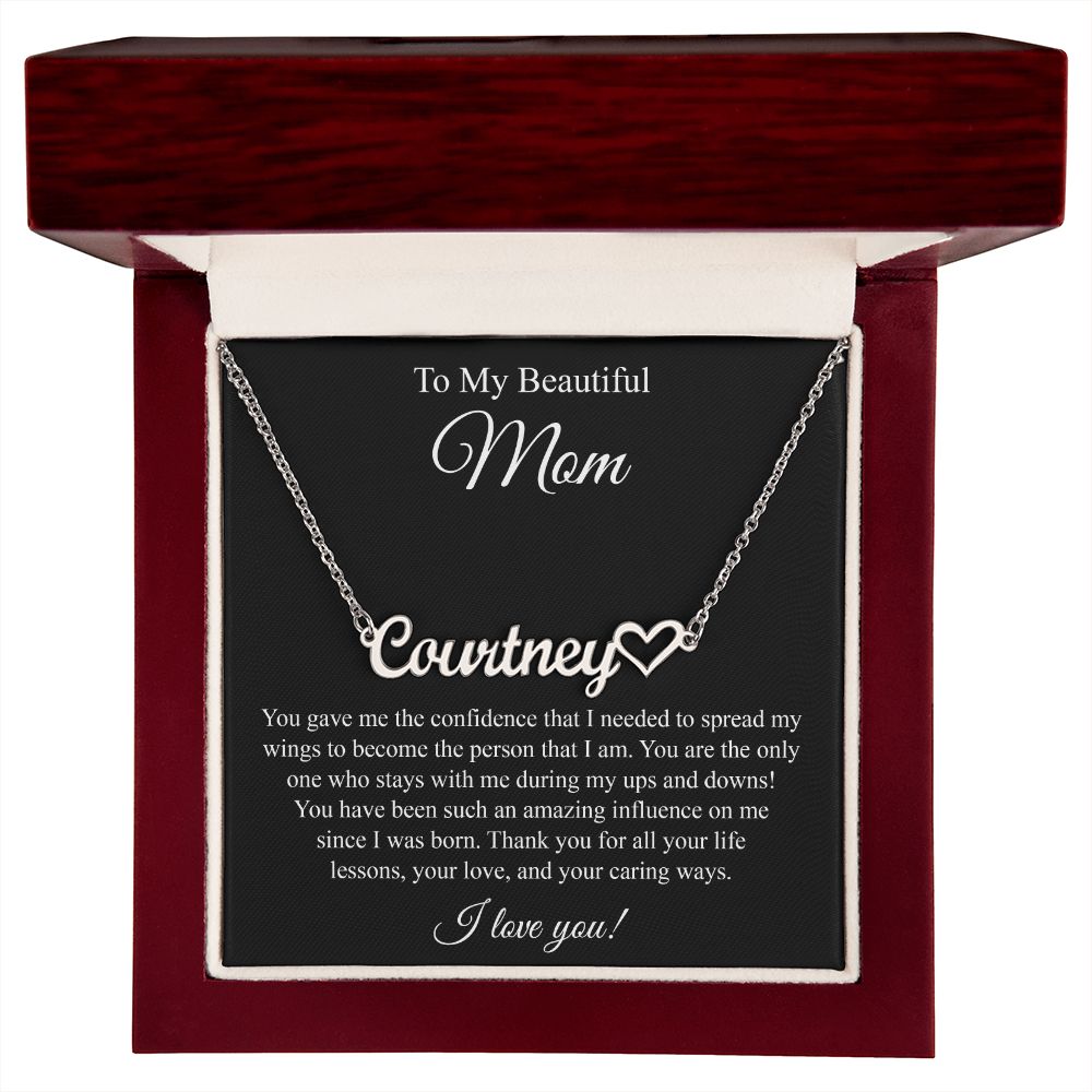 To My Beautiful Mom Heart Name Necklace