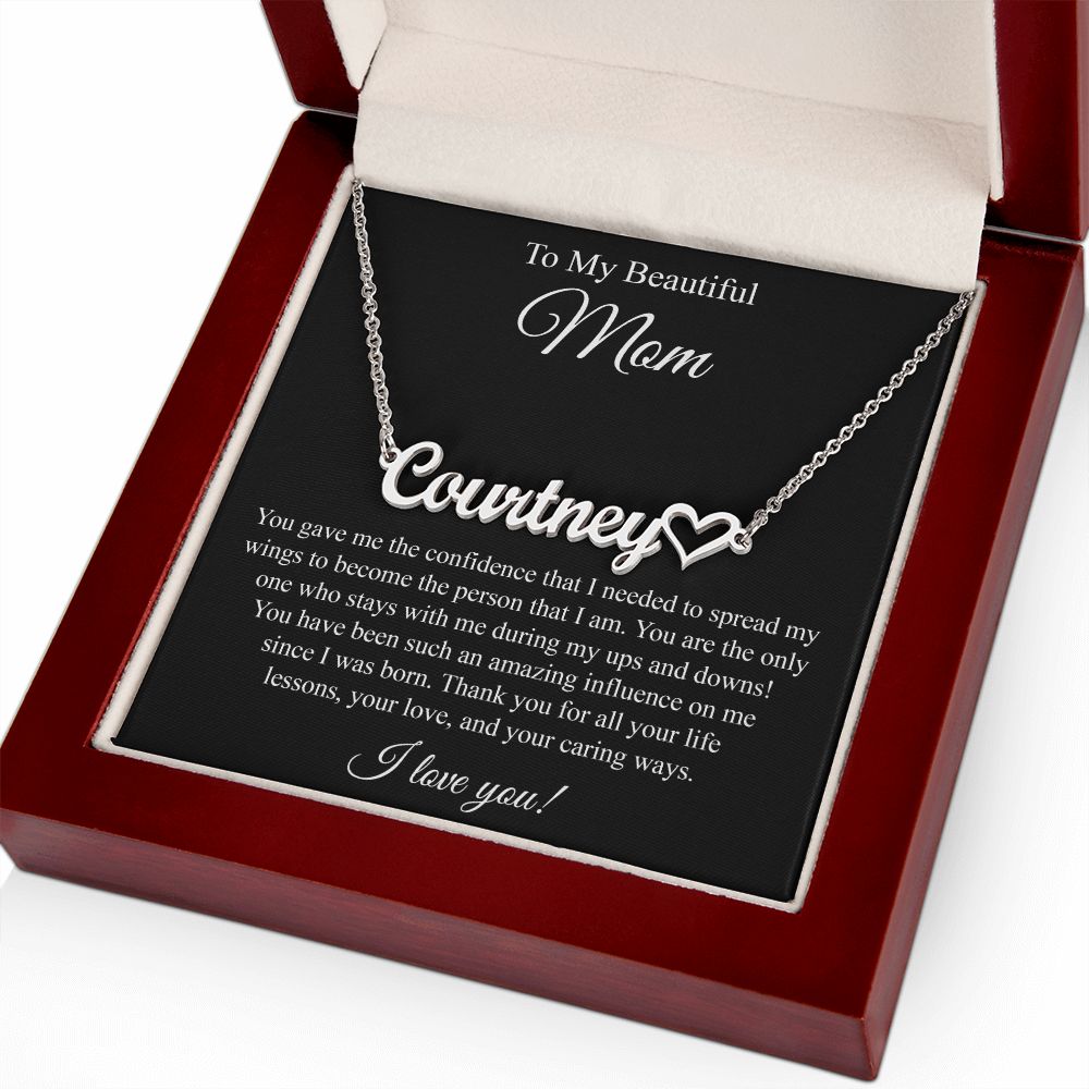 To My Beautiful Mom Heart Name Necklace