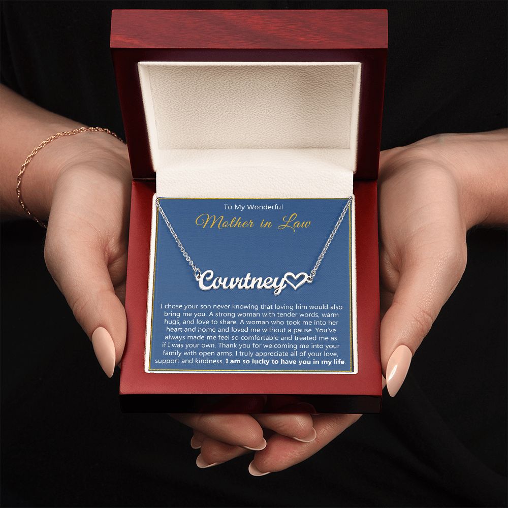 To My Wonderful Mother in Law Heart Name Necklace