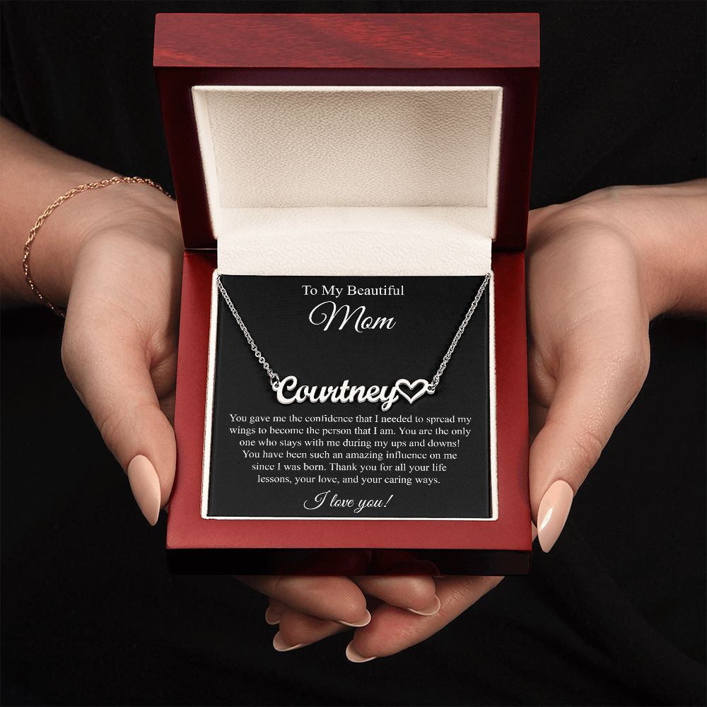 To My Beautiful Mom Heart Name Necklace