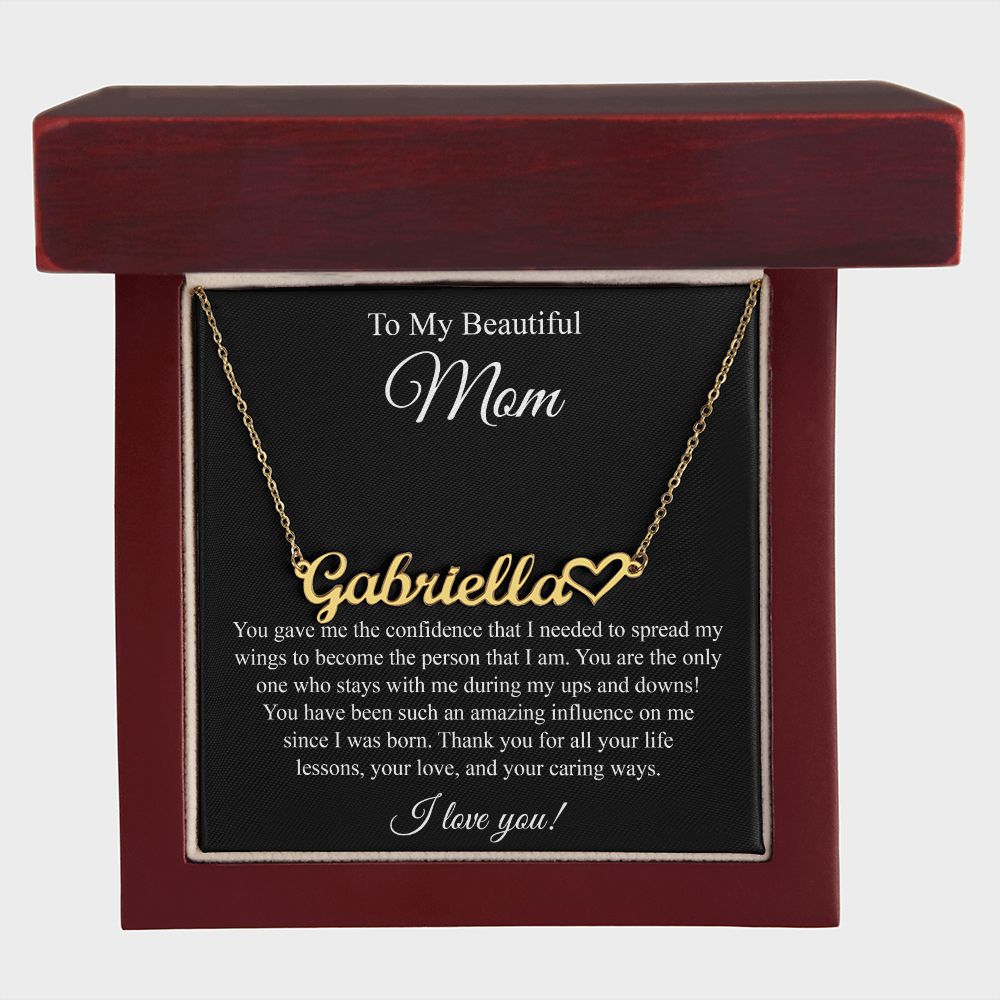 To My Beautiful Mom Heart Name Necklace