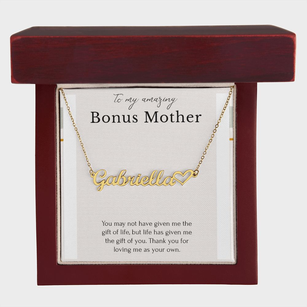 To My Amazing Bonus Mom Heart Name Necklace