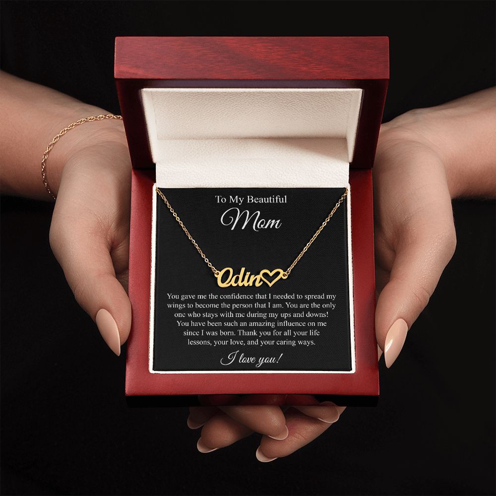 To My Beautiful Mom Heart Name Necklace